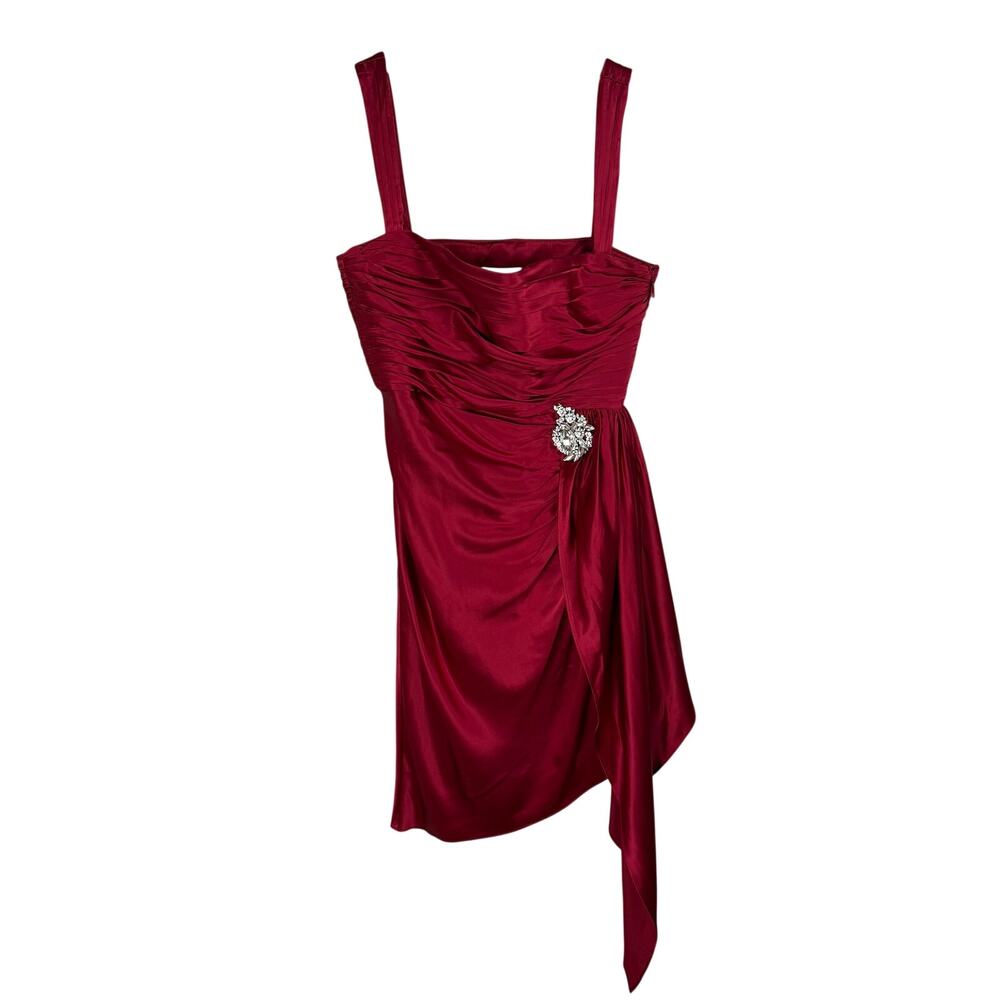 CINQ A SEPT Tate Asymmetric Hem Red Silk Mini Dress - Picture 8 of 12